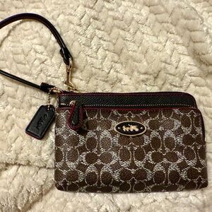 Coach Brown and Cream Signature Wristlet